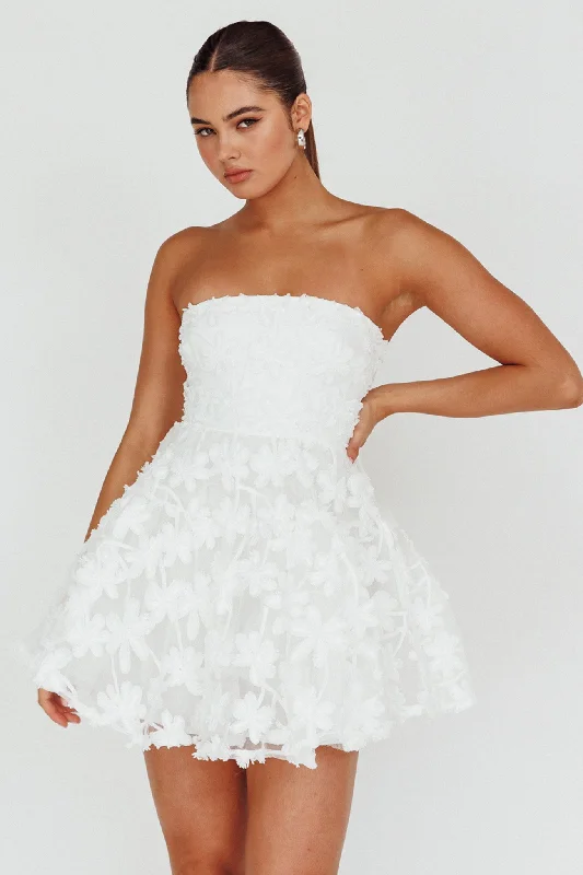 Dori Floral Embellished Mini Dress White Athletic Women's High - 