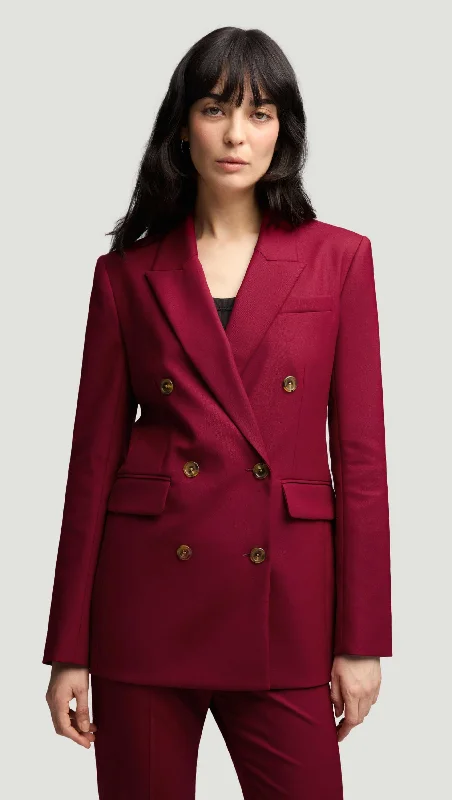 Double-Breasted Blazer in Seasonless Wool | Burgundy Preppy Women's College