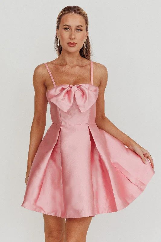 Love Talk Flared Bow Mini Dress Pink Cashmere