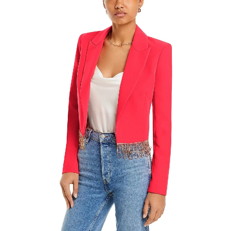 L'Agence Womens Jen Crystal Fringe Cropped Open-Front Blazer Classic Women's Pin - striped