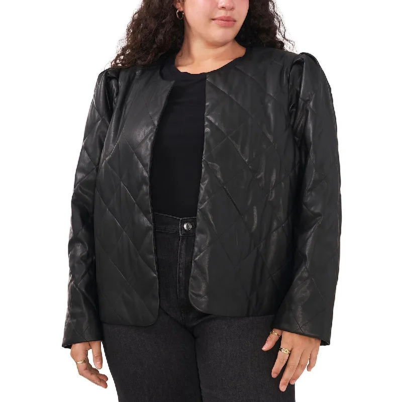 Vince Camuto Womens Plus Faux Leather Quilted Open Front Compression
