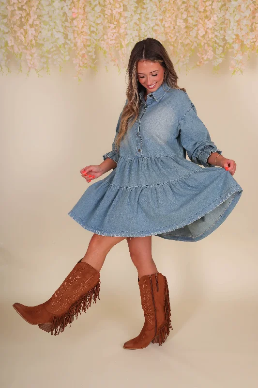 Something Blissful Denim Dress Dapper Women's Bow - adorned