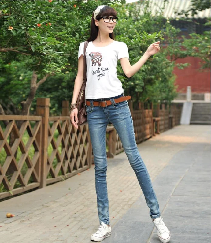 Women's Cotton Mid Waist Full Length Zipper Skinny Pencil Fit Pants Sporty Women's Tennis