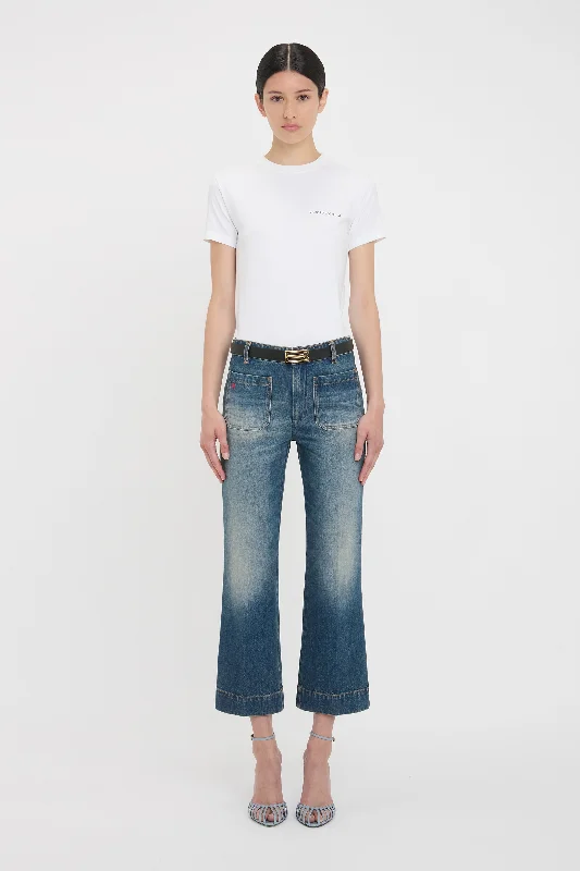 Cropped Kick Alina High Waisted Jean In Mid Blue Traditional Women's 