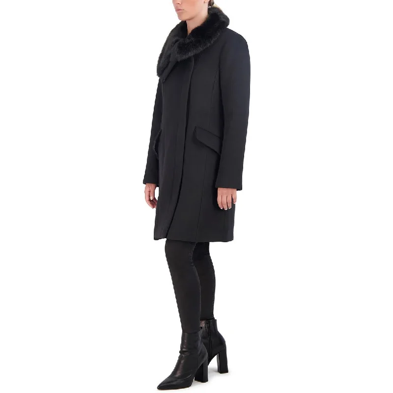 Cole Haan Womens Wool Blend Faux Fur Collar Wool Coat Vacation