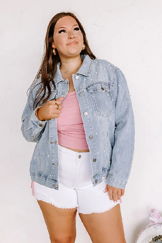 The Juni Embellished Denim Jacket In Light Wash Curves European