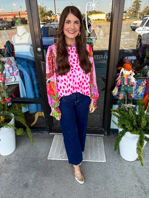 Mix Match Print Blouse: Pink Traditional Women's 