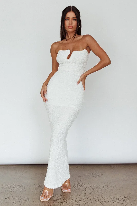 Horizon Strapless Textured Midi Dress White Luxurious Women's High -  end