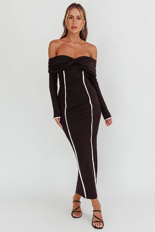 Genesis Off-Shoulder Long Sleeve Maxi Dress Black Dynamic Women's Moto