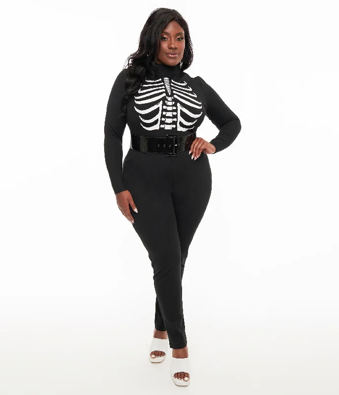 Smak Parlour Plus Size 1960s Black & White Skeleton Glow in the Dark Jumpsuit Laid - back Women's Vibe