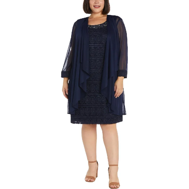 R&M Richards Womens Plus Mesh Lace Trim Duster Blazer Minimalist Women's Casual