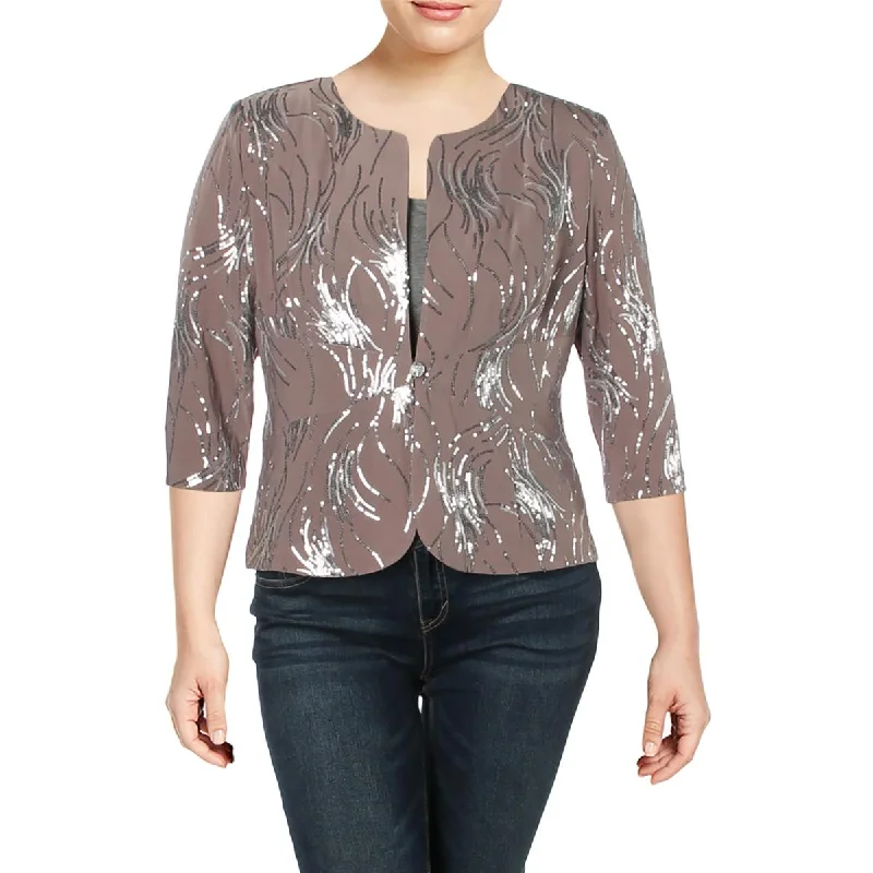 Alex Evenings Womens Sequined 3/4 Sleeves One-Button Blazer Sharp Women's Italian