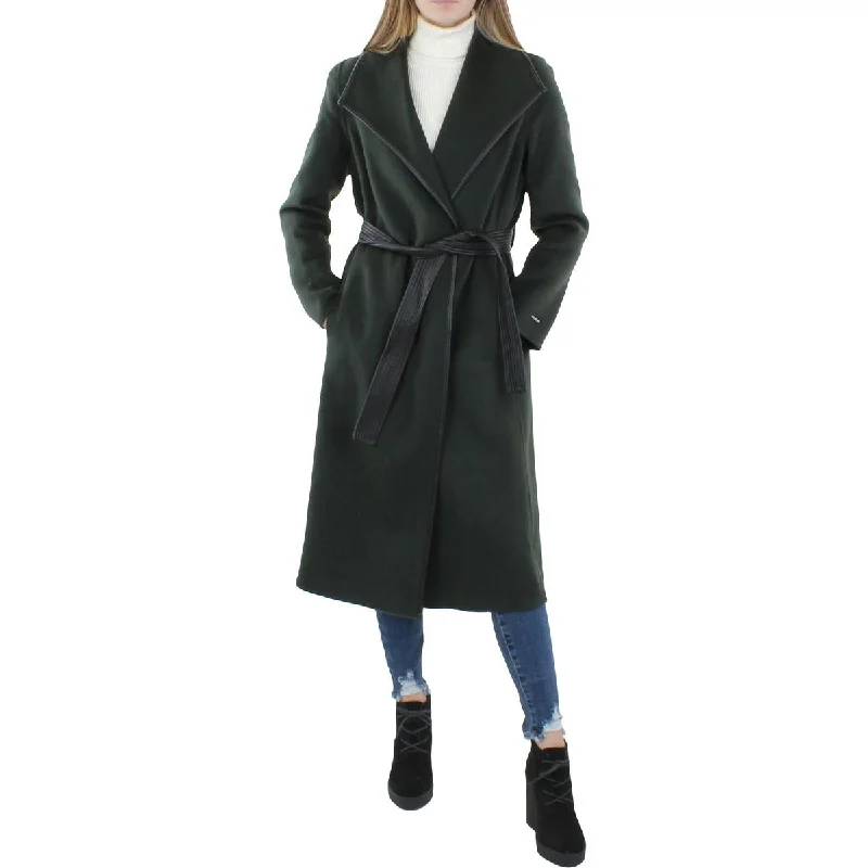 Tahari Juliette Women's Wool Blend Double Face Faux Leather Trim Belted Coat Athletic Women's High - 