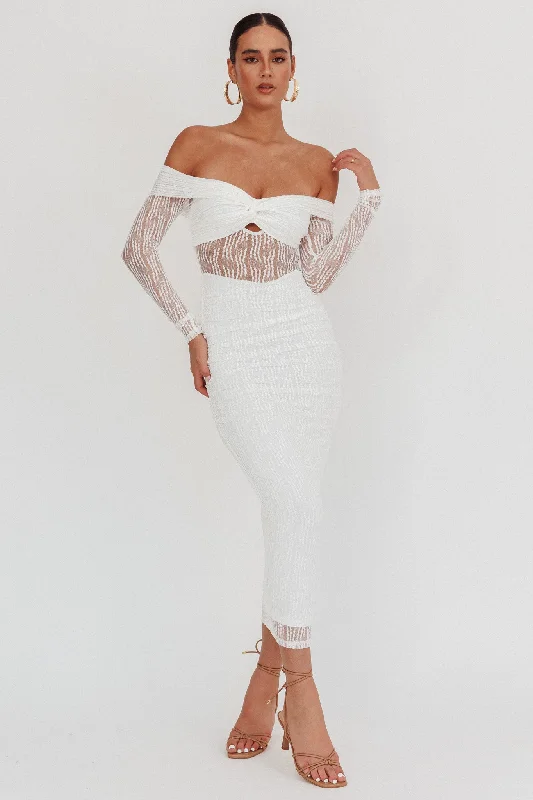 Oliana Off-Shoulder Mesh Maxi Dress White Traditional Women's 
