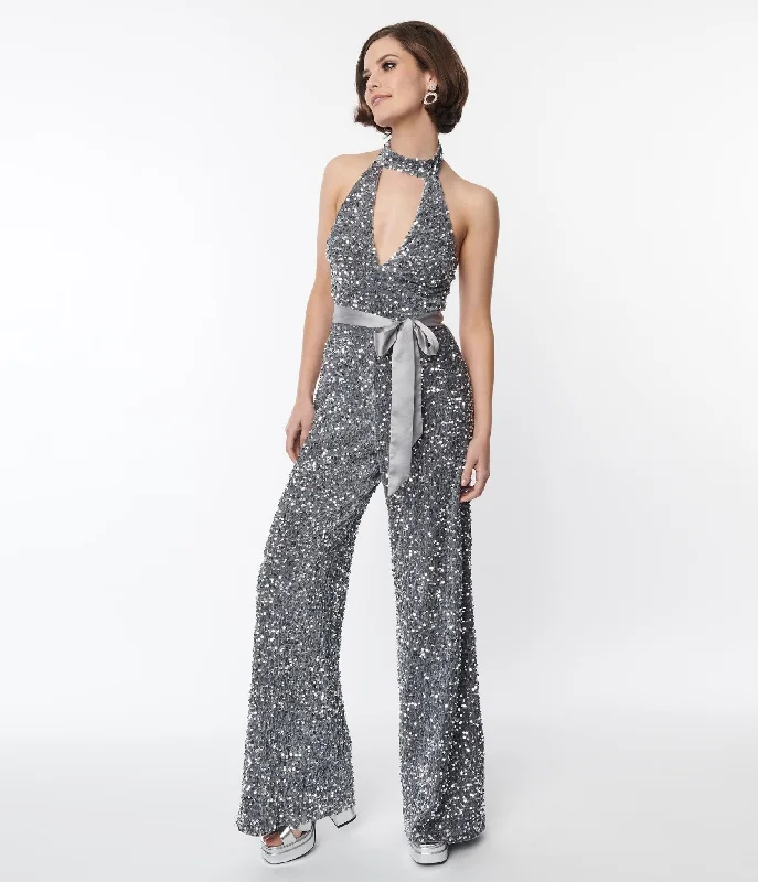 Smak Parlour Silver Sequin Glamour Goddess Jumpsuit Contemporary 
