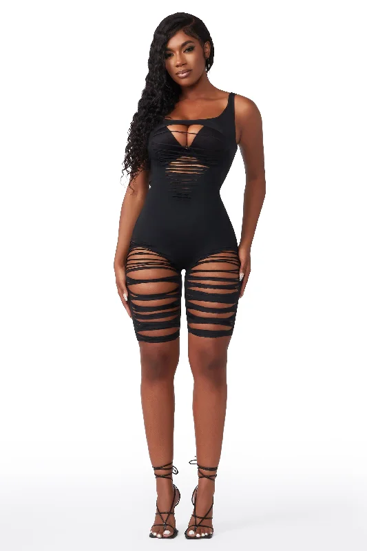 Cut My Heart Into Pieces Black Slashed Romper Sporty Women's Tennis