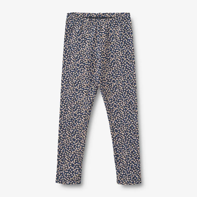 Leggings Jules - blue flowers Artistic Women's Hand - painted
