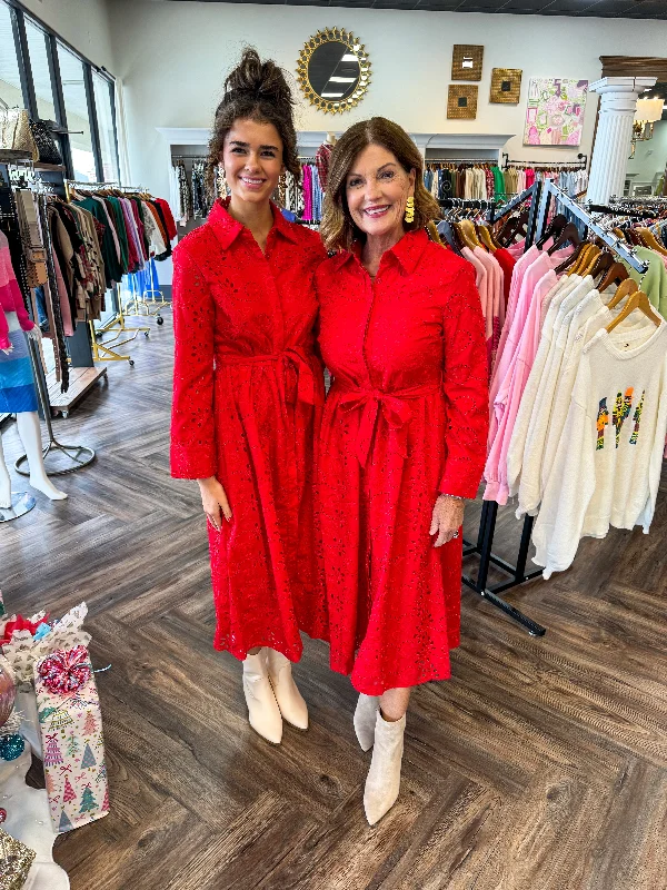 Solid Long Sleeve Button Down Embroidered Dress Trendy Women's Oversized