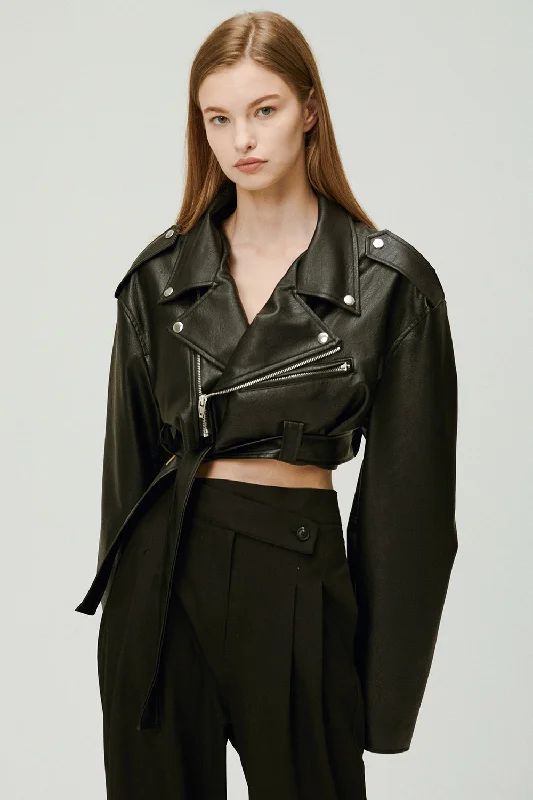 Emma Cropped Rider Jacket Youthful Women's Anime - inspired