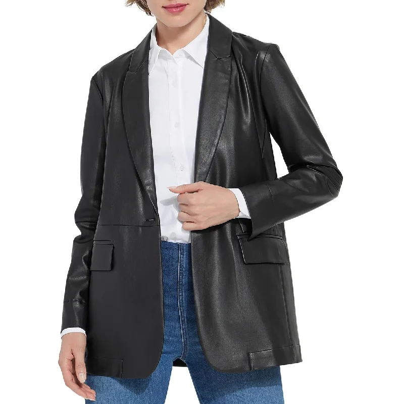 Lysse Womens Eira Faux Leather Collar One-Button Blazer garde