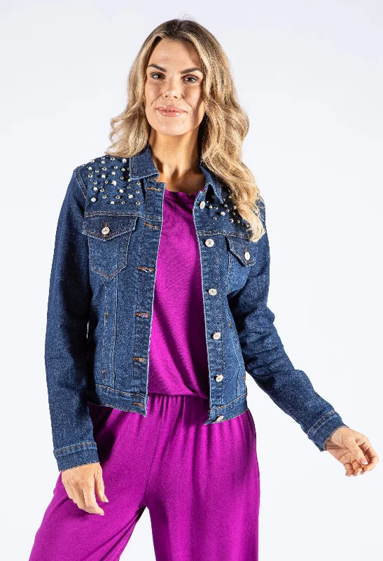 Pearl Beaded Denim Jacket Contemporary 