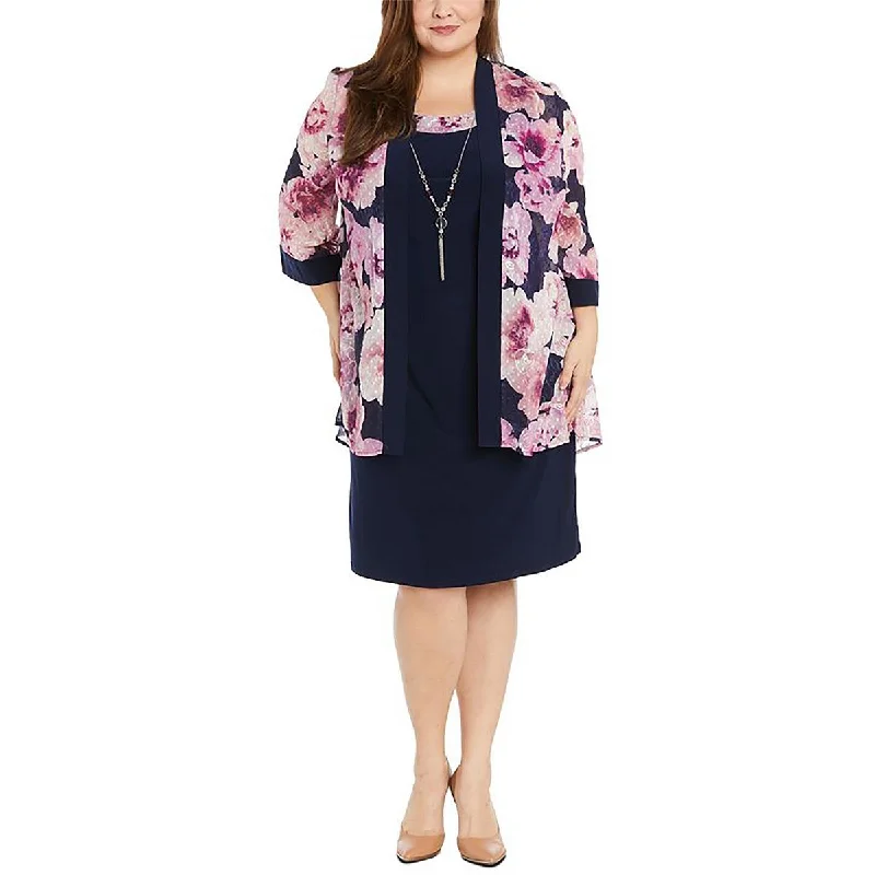 R&M Richards Womens Plus Metallic Floral Collarless Blazer Hip Women's Urban