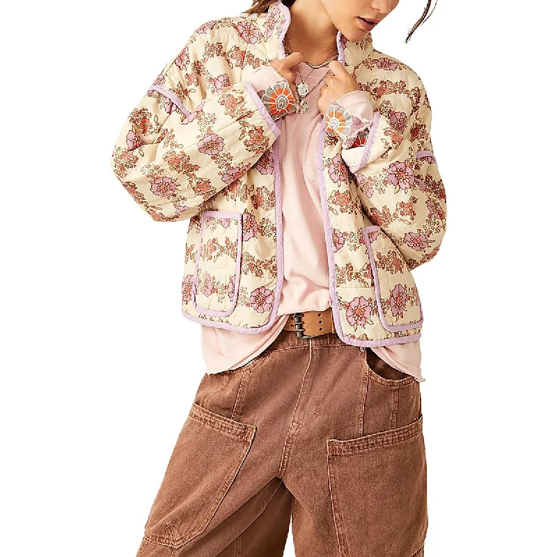 Womens Cotton Floral Print Quilted Coat Women