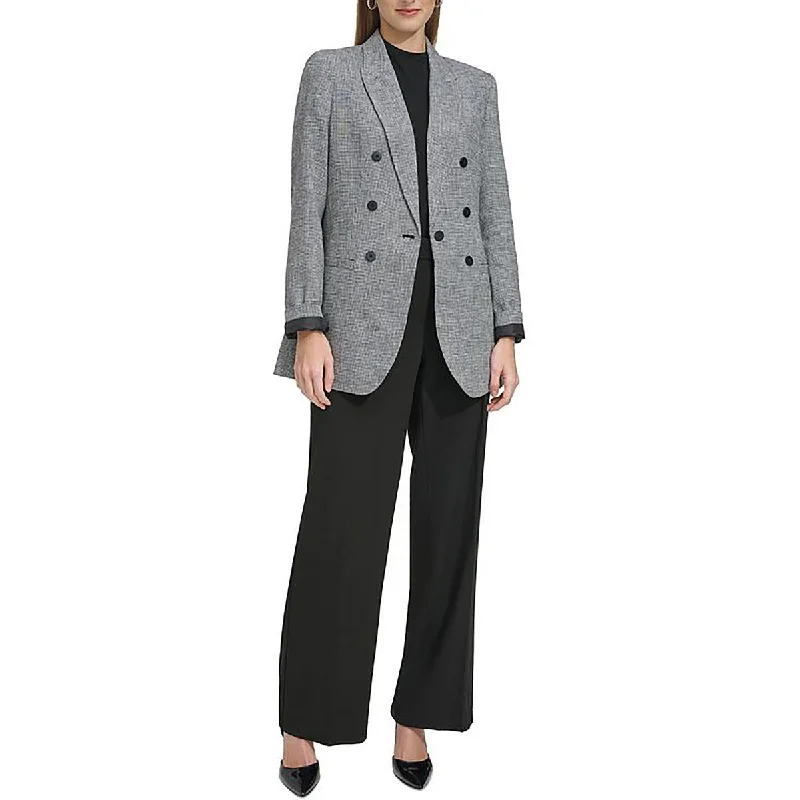 DKNY Womens Linen Blend Check One-Button Blazer Athletic Women's 