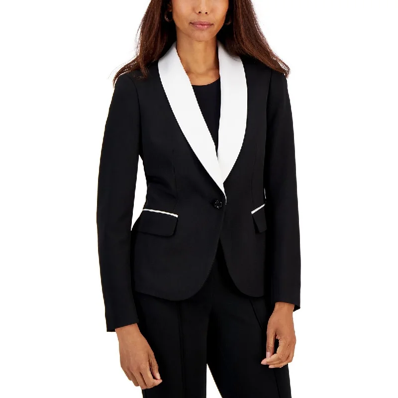 Kasper Womens Petites Contrast Trim Office One-Button Blazer Stylish Women's Neon