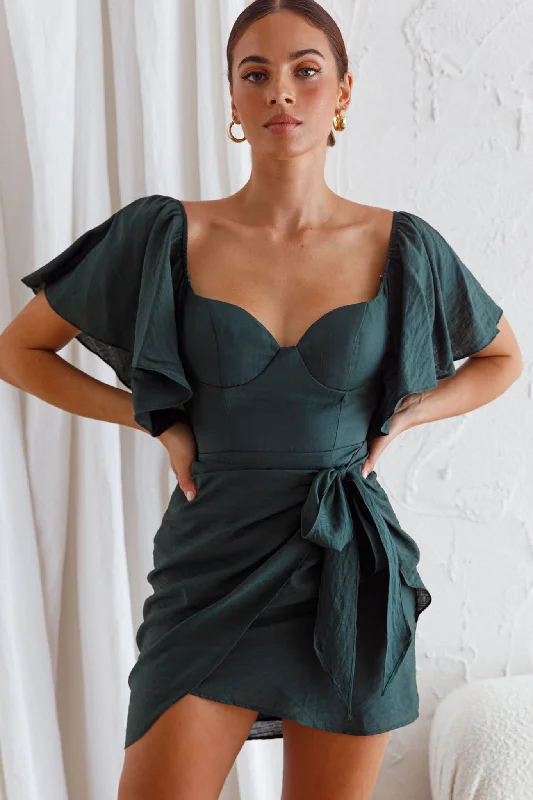 Aphrodite Molded Bust Angel Sleeve Wrap Dress Forest Green Streetwear Style for 