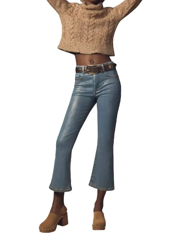 Le Crop Mini Boot Chrome Coated Jean In Gold Hologram Earthy Women's 