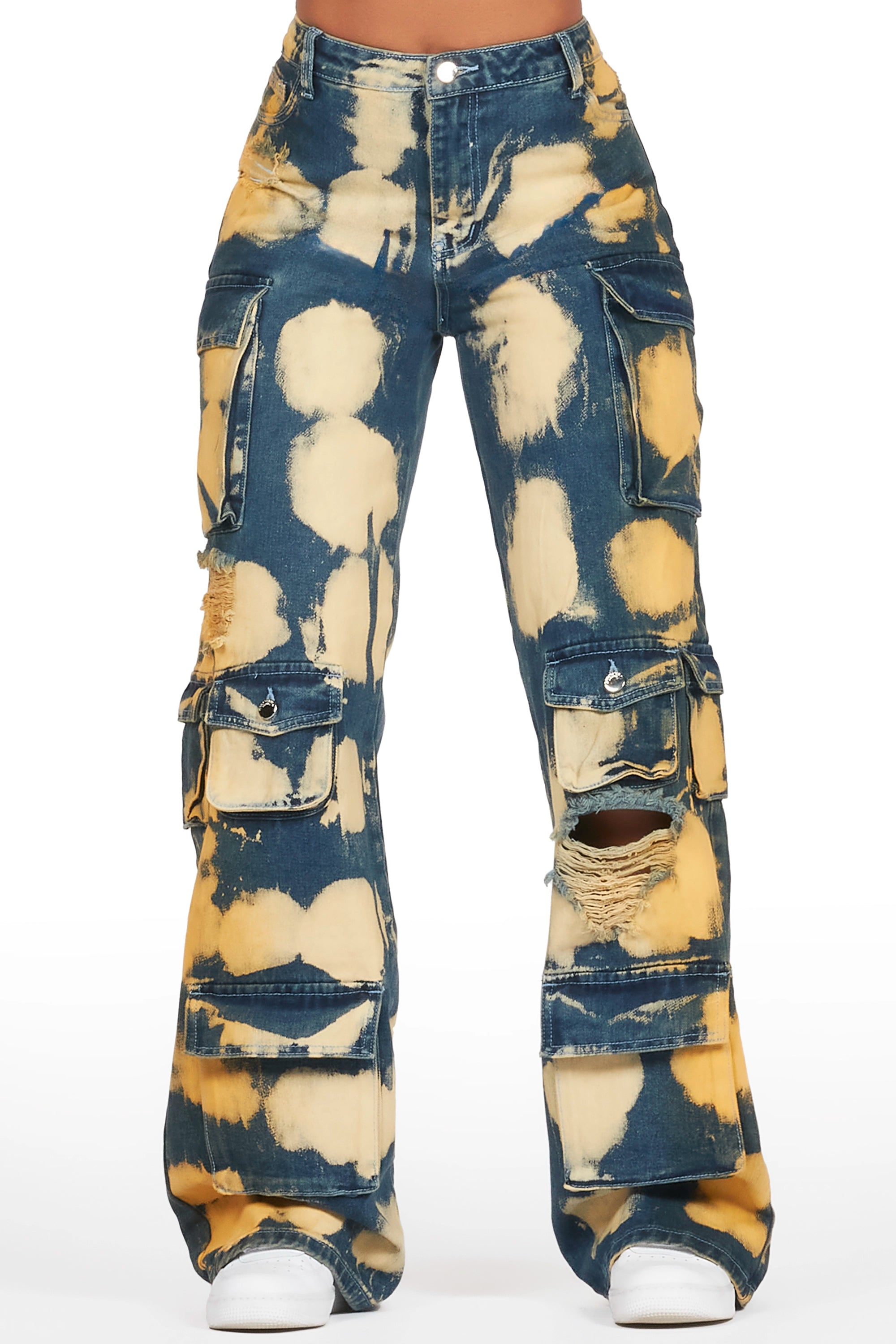Jahmani Tinted Dirty Wash Wash Wide Leg Jean Classic Women's Pin - striped