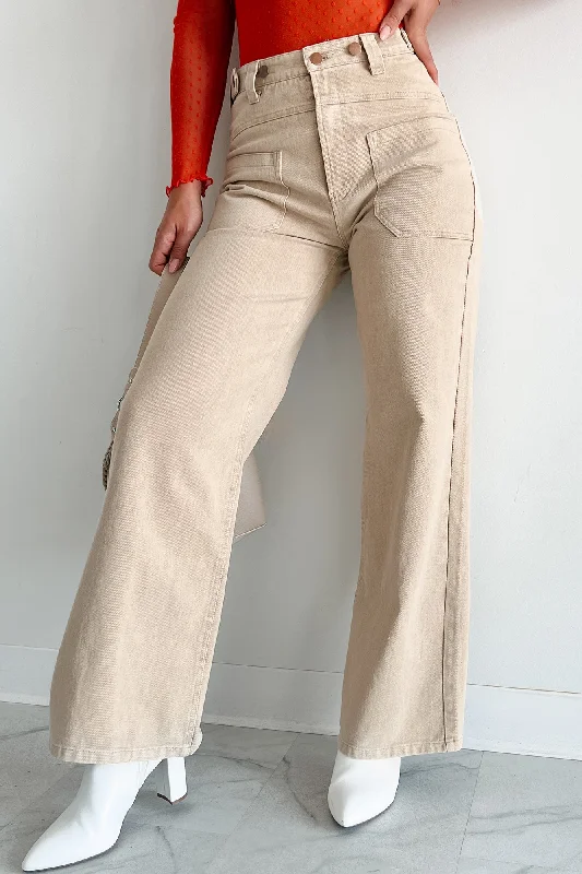 Destry High Waisted Wide Leg Jeans (Beige) British Gentlewoman Style