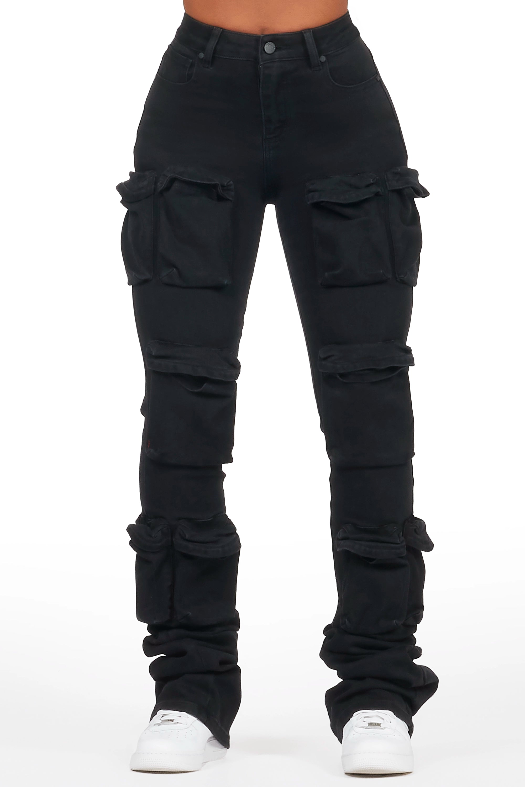 Alliyah Black Cargo Super Stacked Jean Business