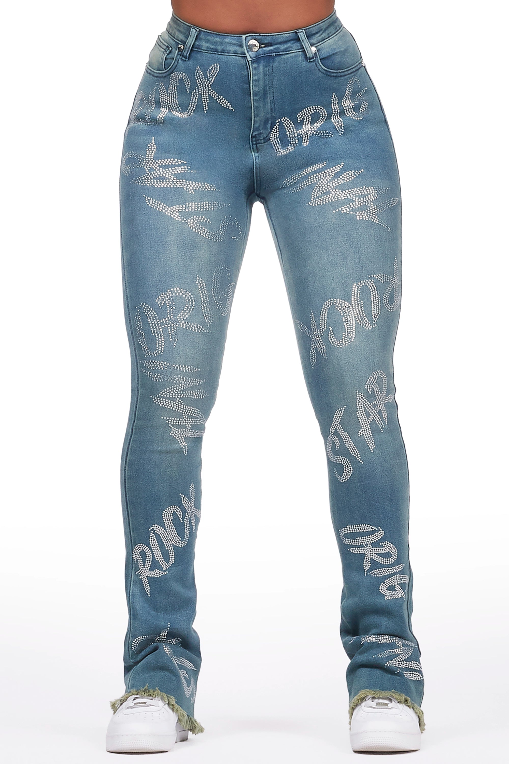 Chequea Tinted Dark Wash Stacked Flare Jean Modern Women's 