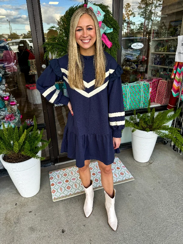 Stripe Long Sleeve Knit Dress: Navy Elegant Women's 