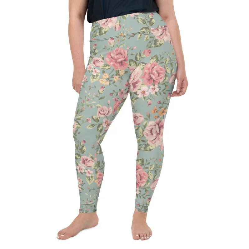 Blue Floral Plus Size Leggings Contemporary 