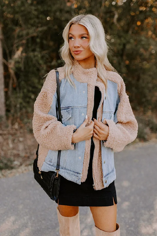 Bonfire Feels Sherpa Denim Jacket in Iced Latte Women