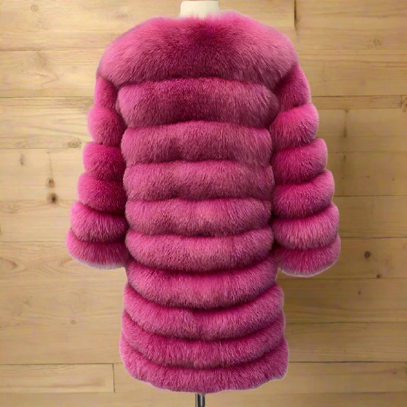 Women's Real Fox Fur Nine Quarter Sleeve Winter Warm Thick Casual Style Coat Geometric Women's Real Fox Fur Nine Quarter Sleeve Winter Warm Thick Casual Style Coat Geometric