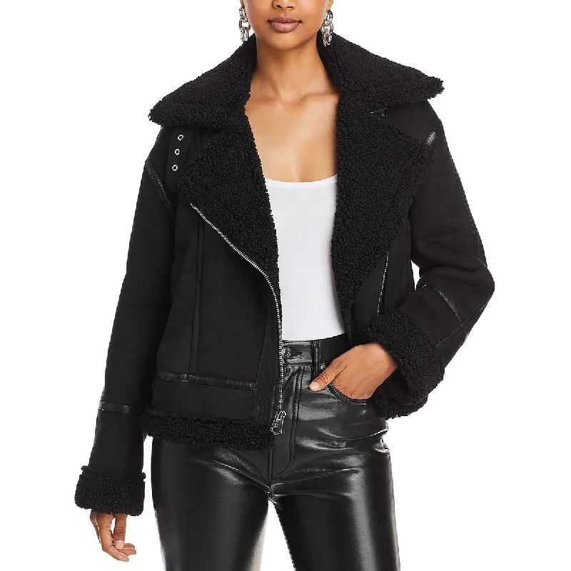 French Connection Womens Faux Suede Asymmetric Motorcycle Jacket Bohemian Women's Free