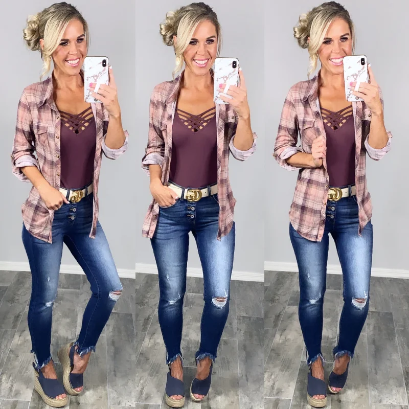 Penny Plaid Flannel Top - Rose/Plum garde