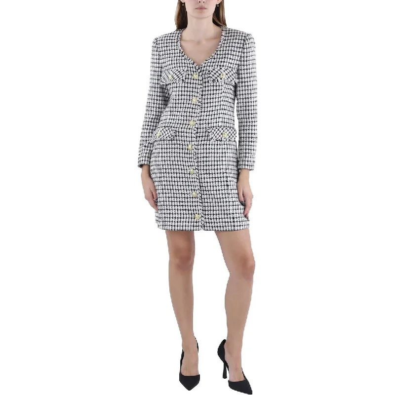 Derek Lam 10 Crosby Womens Frayed Hem Checkered Collarless Blazer Feminine Women's Style 