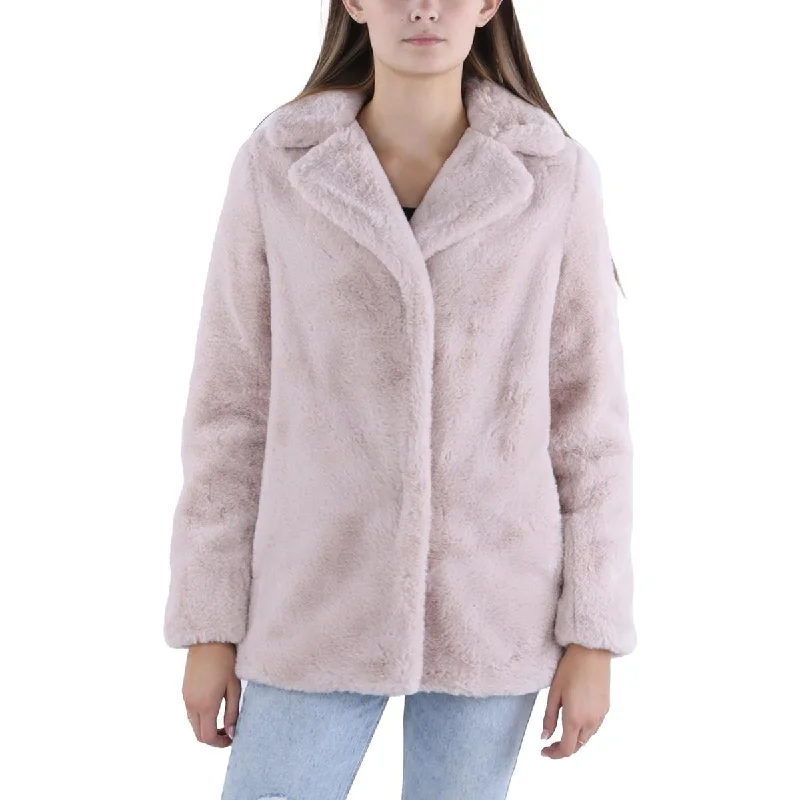 Tahari Womens Faux Fur Long Sleeve Overcoat Refined Women's 