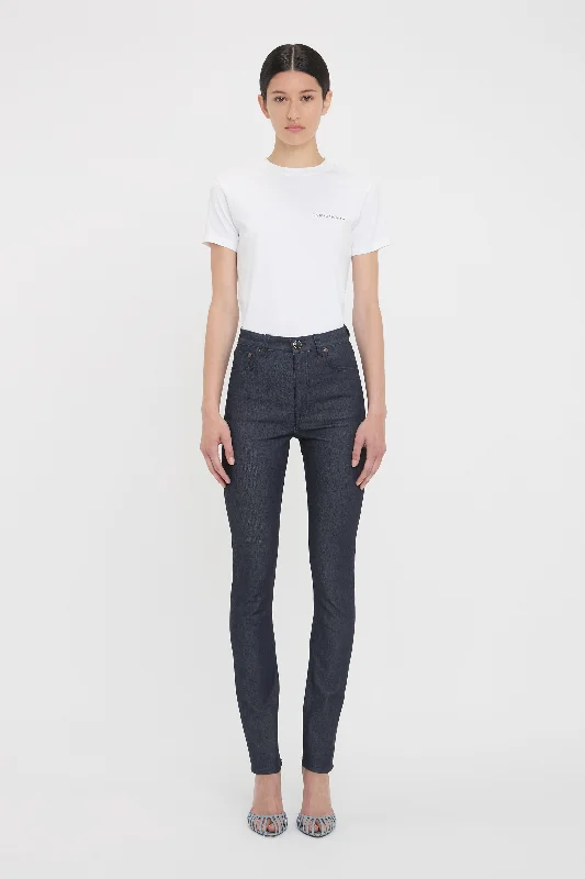 High Waisted Skinny Jean In Dark Indigo Raw garde