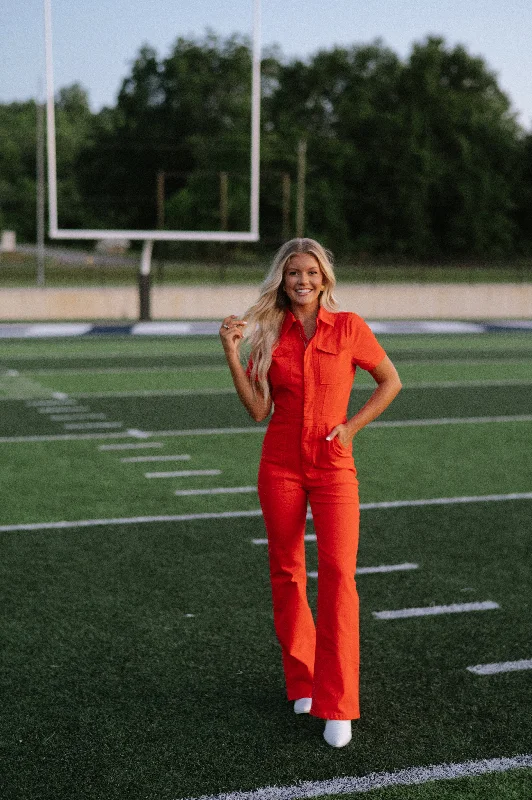 Kristina Utility Jumpsuit-Orange Red Business