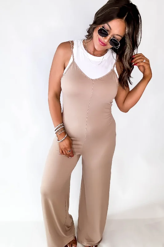 French Taupe Wide Legged Cami Jumpsuit Unique Women's Upcycled