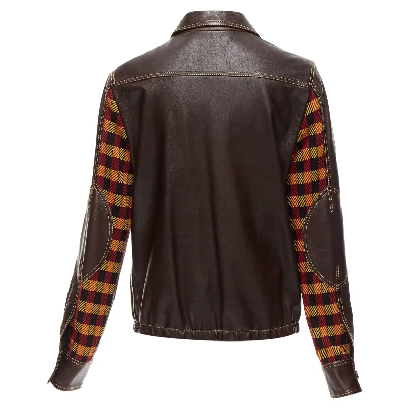 Marni lambskin leather overstitching plaid lined zip jacket Confident Women's High - fashion