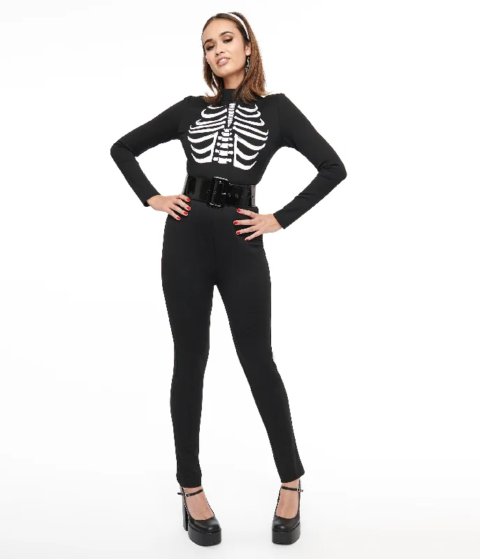 Smak Parlour 1960s Black & White Skeleton Glow in the Dark Jumpsuit Refined Women's Hand - crafted