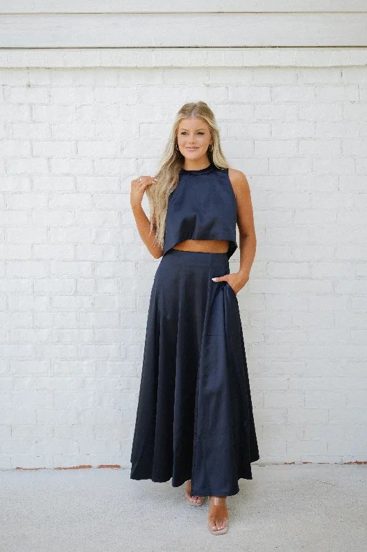 Daphne Maxi Skirt Set-Navy Geometric