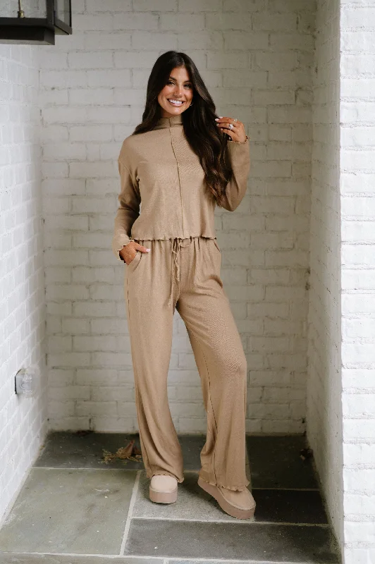 Exposed Seam Pants Set-Camel Confident Women's Power